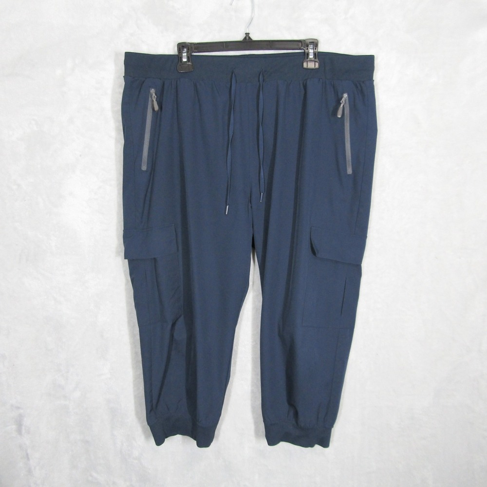 LIBIN Pants Womens 3XL Blue Cargo Capris Cropped Joggers Pockets Activewear